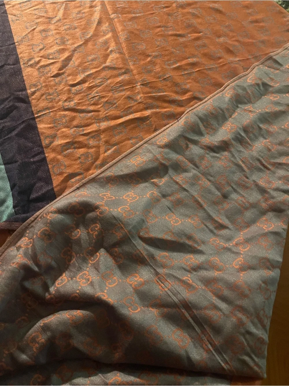 Gucci Orange Coverlet with Purple and Cream Stripe